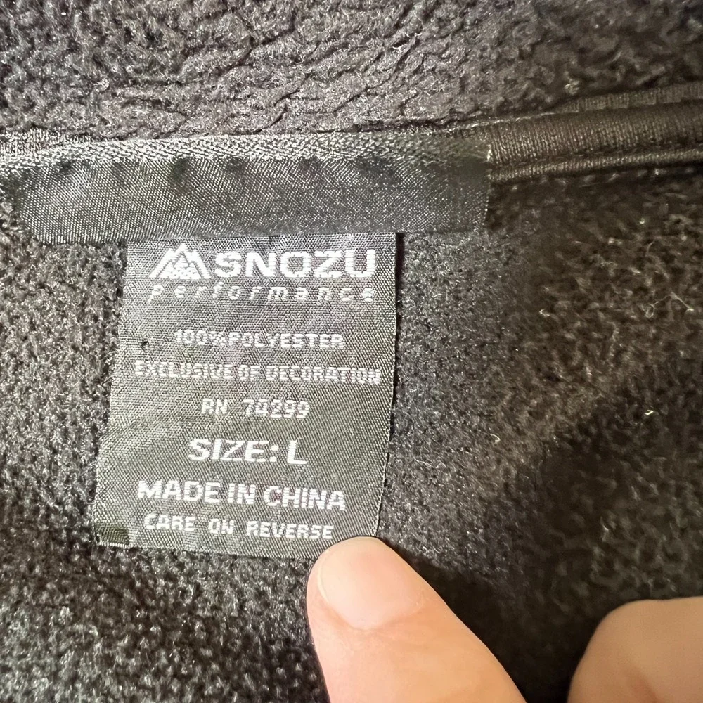 Snozu Mens Performance‎ Fleece Jacket Sz L Black Full Zip Sherpa Outdoor